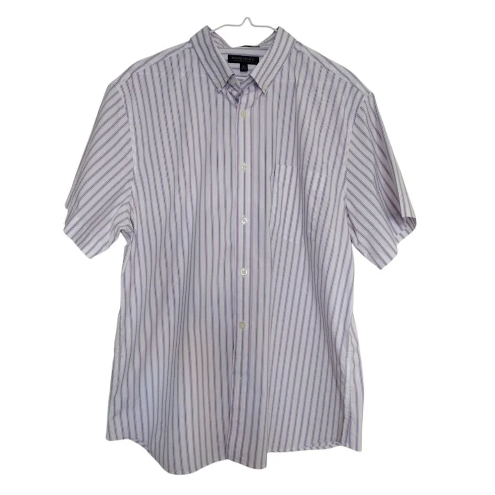 Banana Republic Button Down Shirt‎ Mens XL Purple White Striped Slim Flex Fit